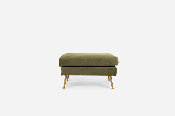 park ottoman shown in olive velvet with gold legs