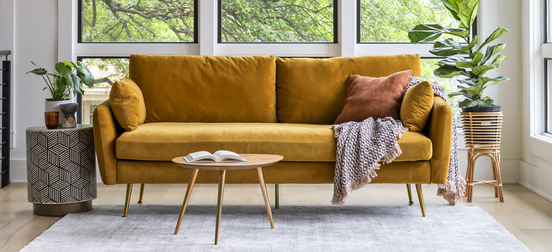 mustard velvet park sofa