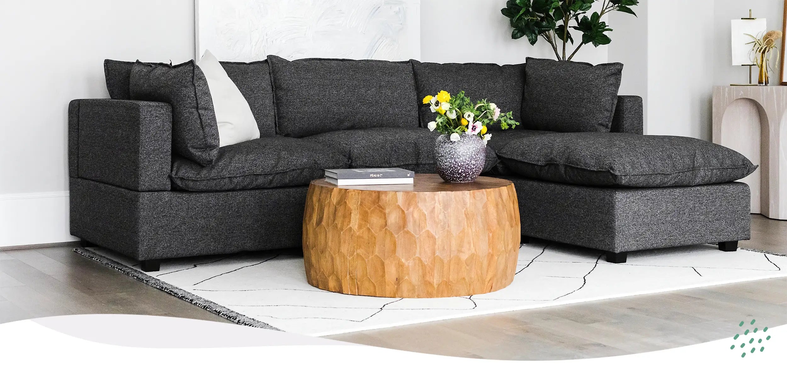 Kova Sofa and Ottoman in Charcoal