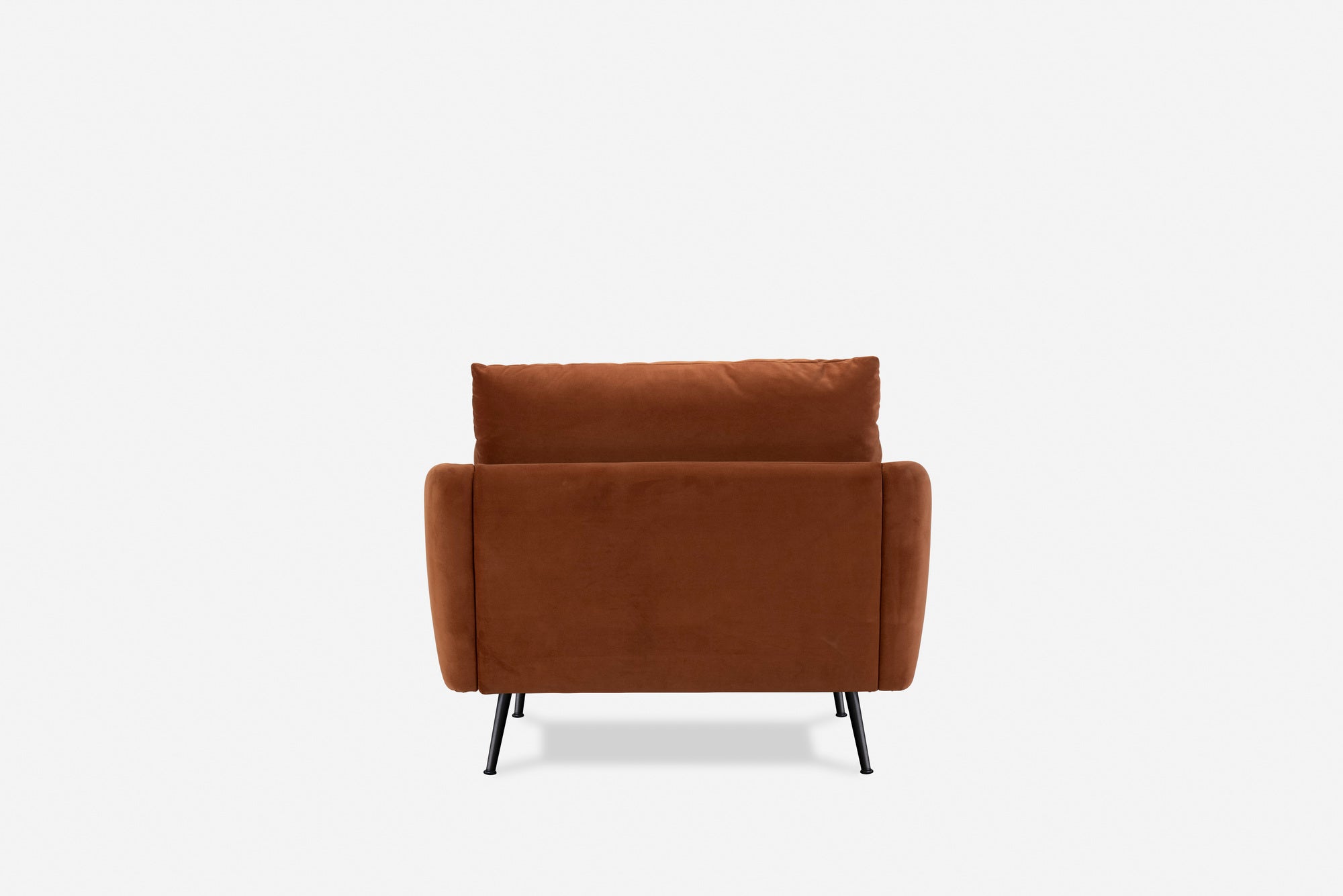 park armchair shown in rust velvet with black legs