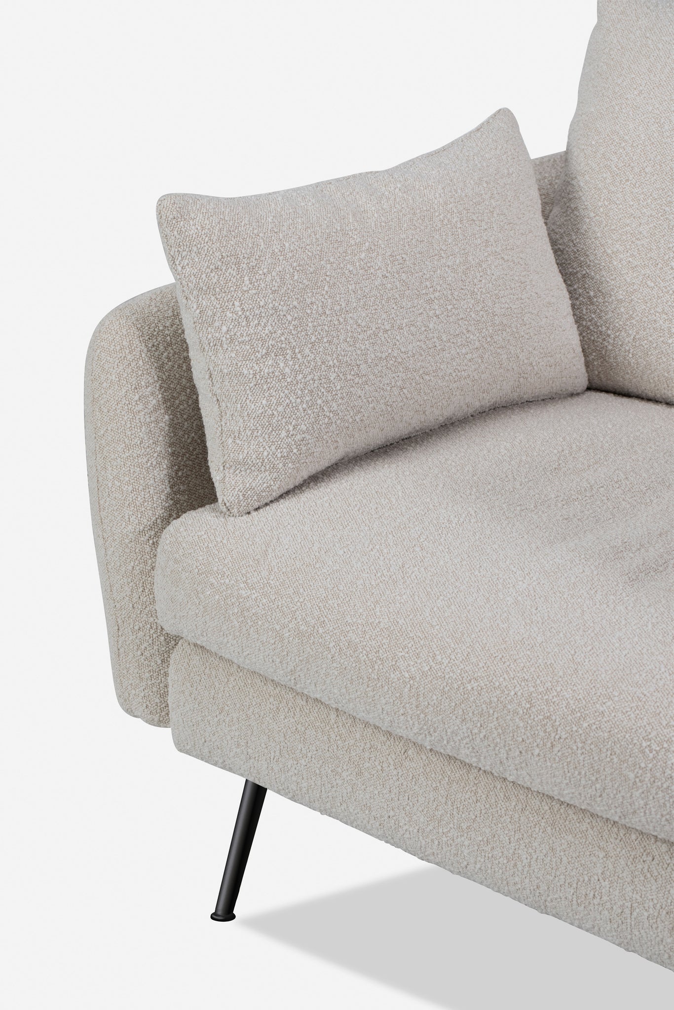 park armchair shown in bouclé with black legs
