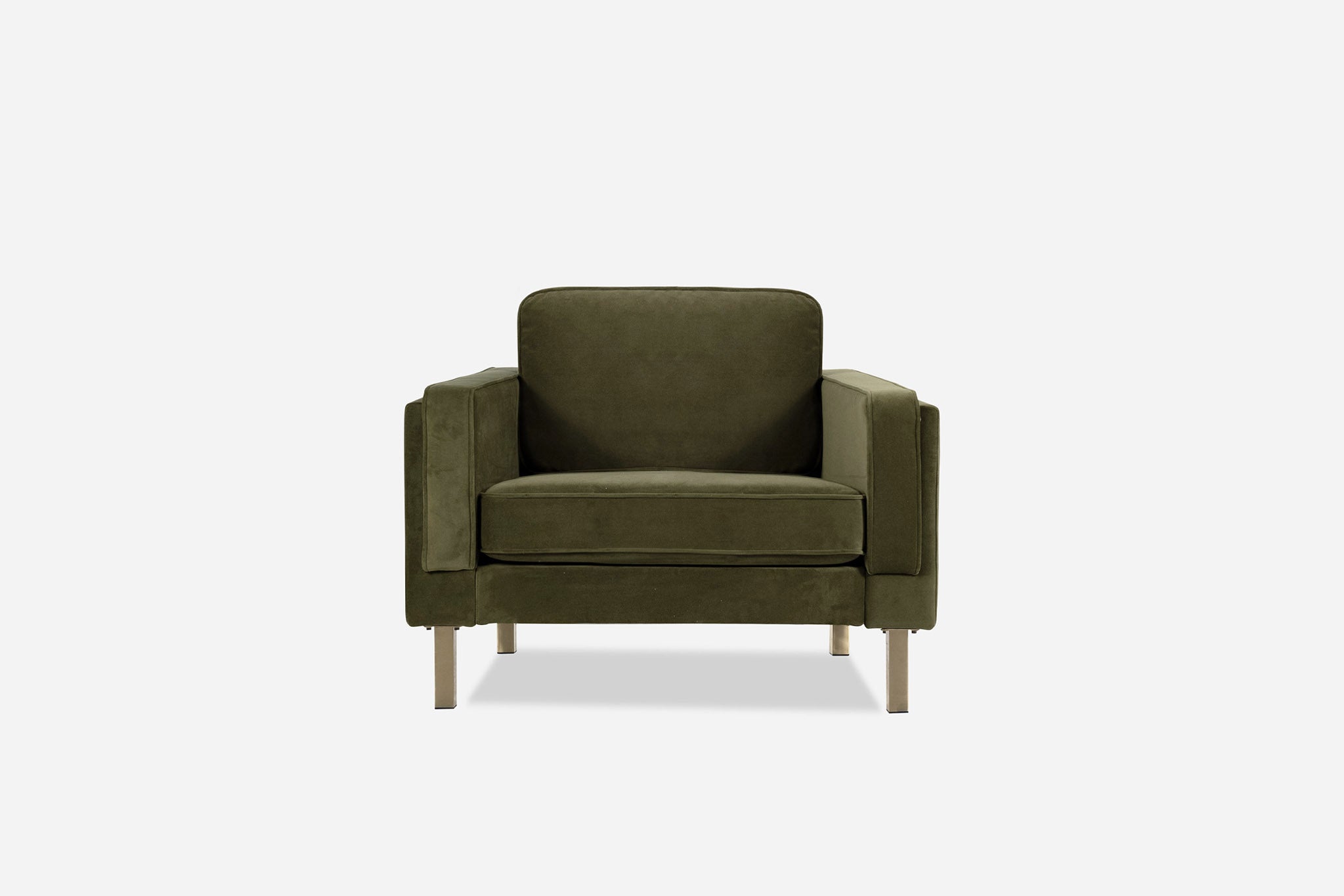 olive velvet gold | Albany Armchair shown in olive velvet with gold legs