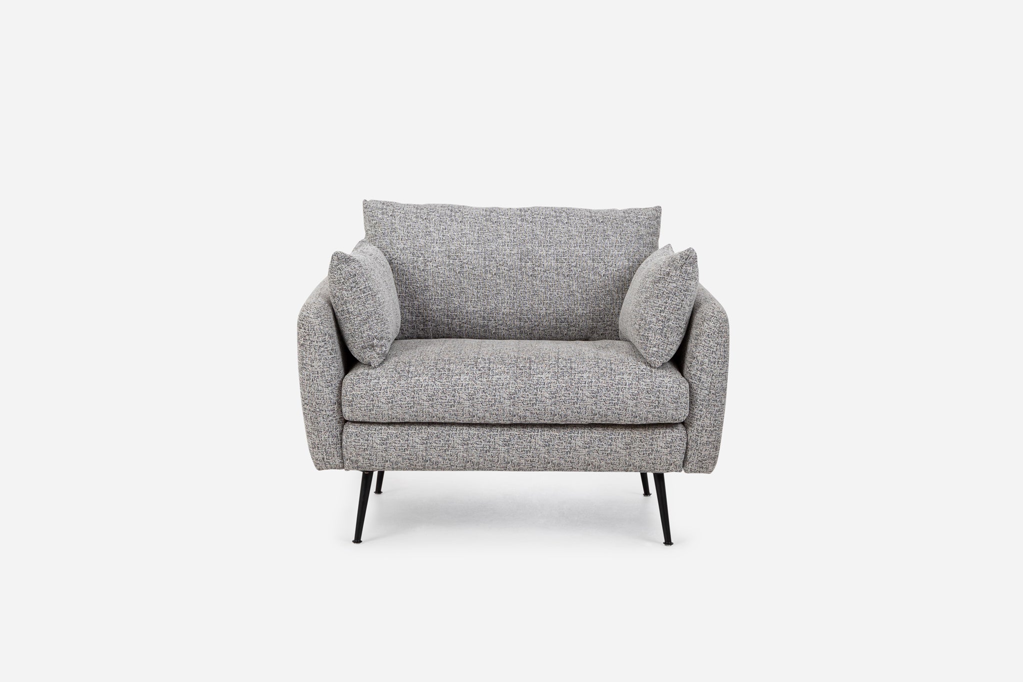 park armchair shown in grey fabric with black legs