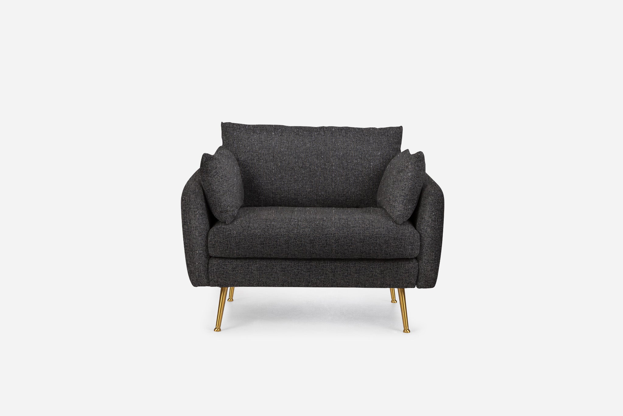 park armchair shown in charcoal with gold legs