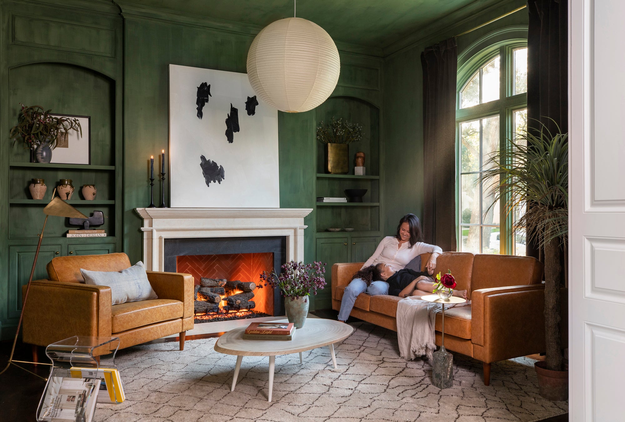 albany sofa shown in distressed vegan leather with walnut legs