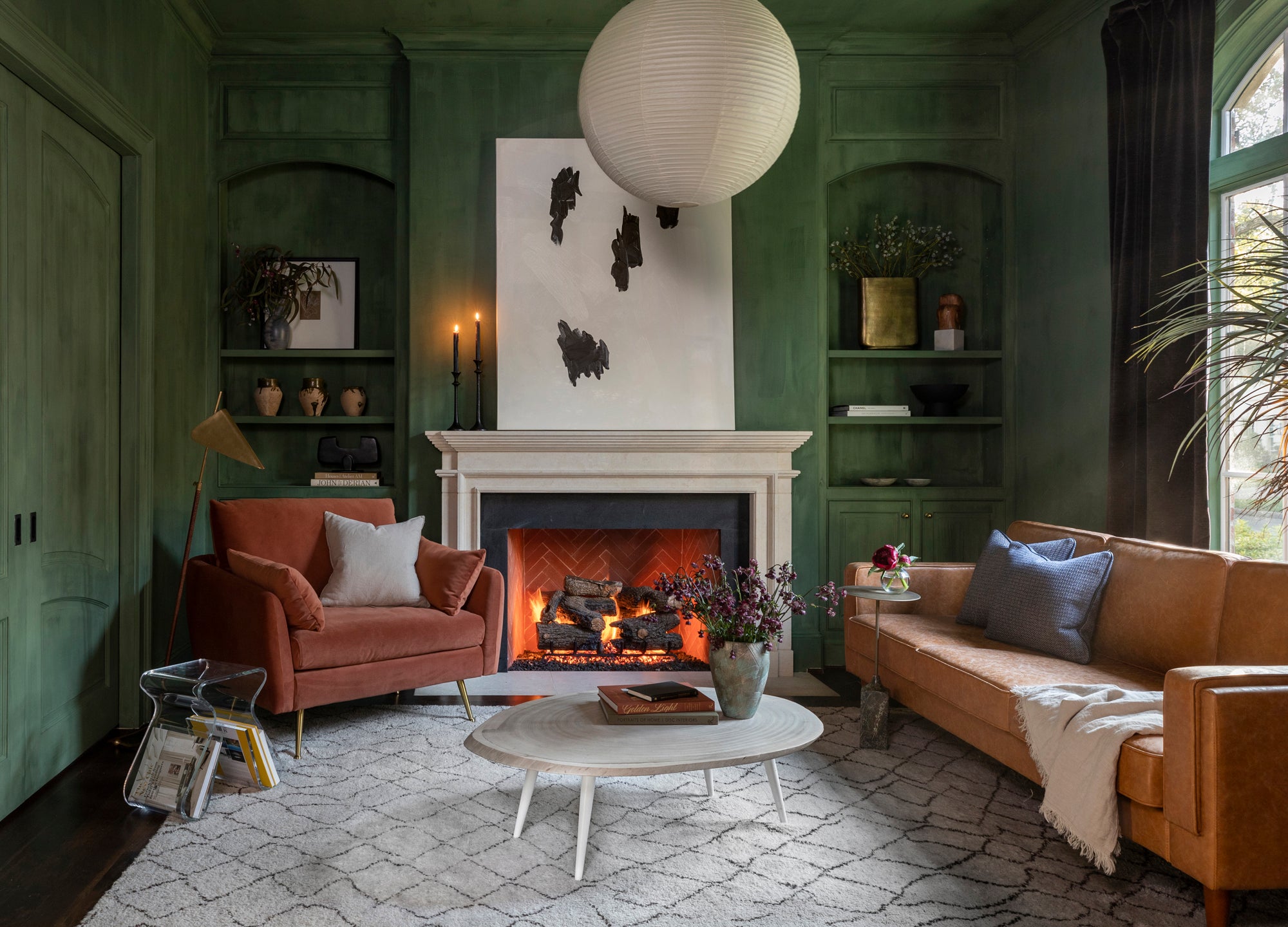 park armchair shown in rust velvet with gold legs