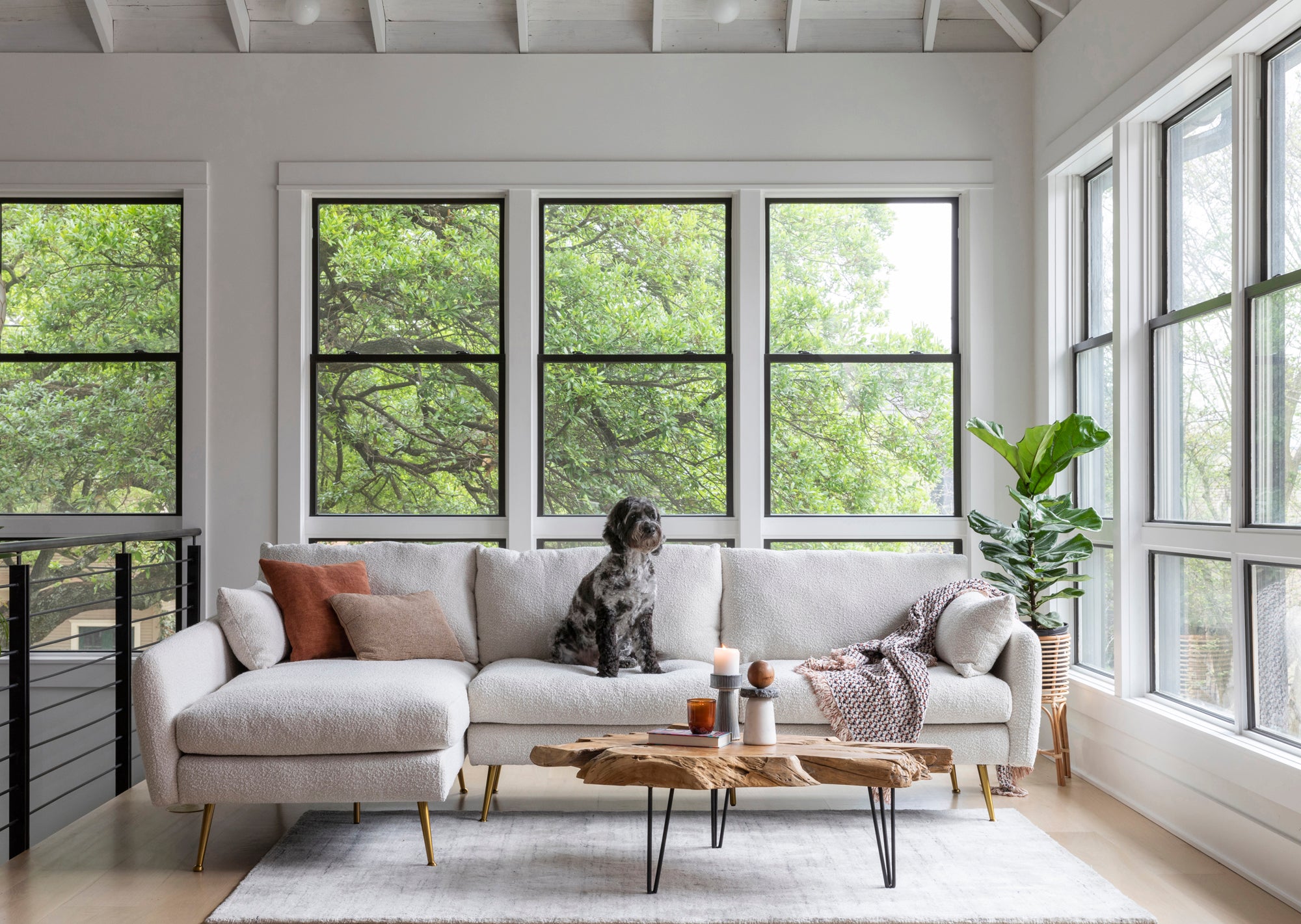 park sectional sofa shown in bouclé with gold legs left facing