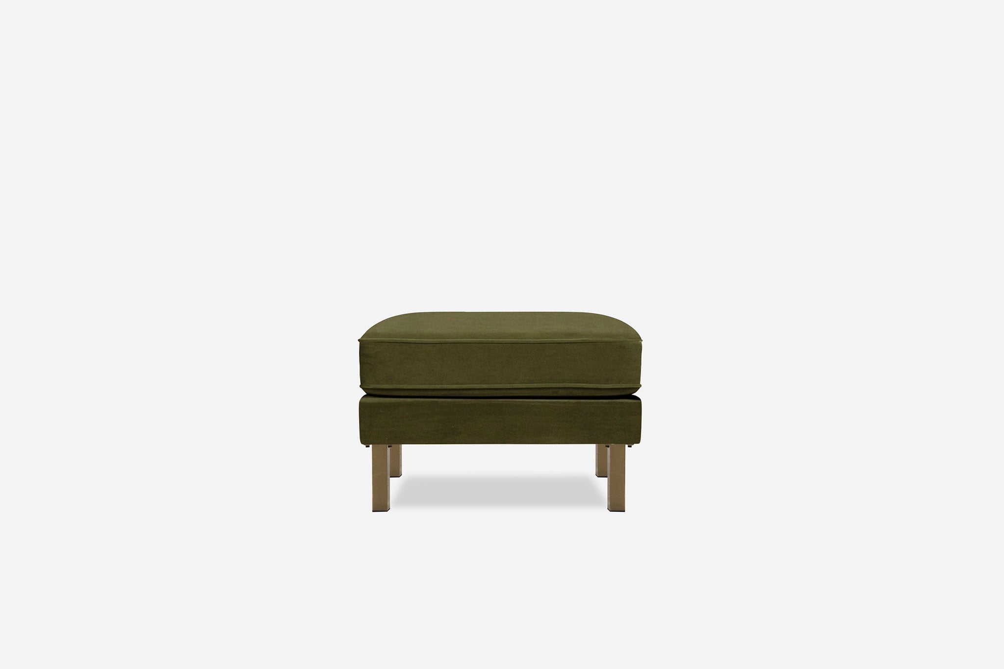 albany ottoman shown in olive velvet with gold legs