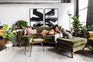  | Albany Ottoman shown in olive velvet with walnut legs|