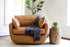 distressed vegan leather | front of the park swivel armchair in distressed vegan leather in a living room setting