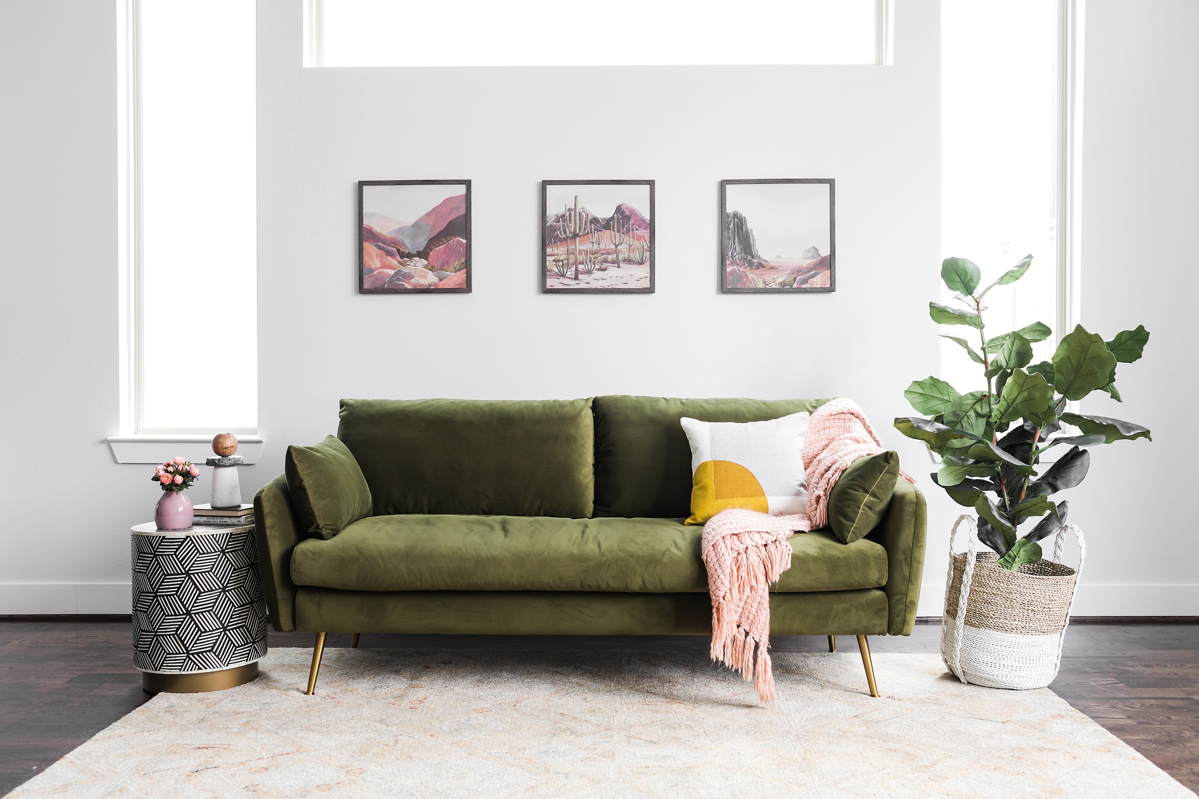 Olive Velvet Gold | Park Sofa shown in Olive Velvet with gold legs