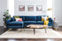 Blue Velvet Gold Left Facing | Park Sectional Sofa shown in Blue Velvet with gold legs Left Facing
