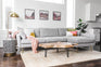 grey textured weave Gold Right Facing | Park Sectional Sofa shown in grey textured weave with gold legs Right Facing