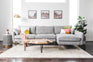 grey textured weave Gold Right Facing | Park Sectional Sofa shown in grey textured weave with gold legs Right Facing