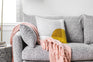 grey textured weave Gold Right Facing | Park Sectional Sofa shown in grey textured weave with gold legs Right Facing