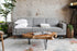 grey fabric walnut | Albany sleeper sofa in grey fabric with walnut legs in a living room setting