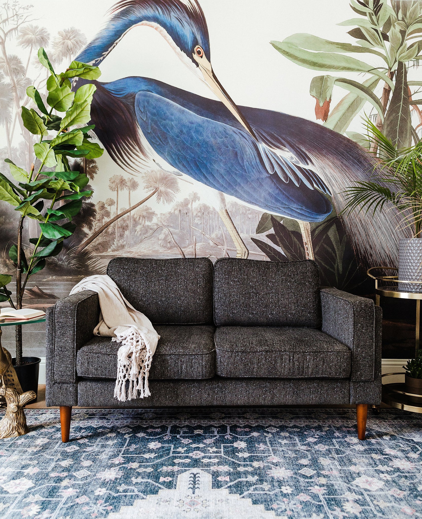 albany loveseat shown in charcoal with walnut legs