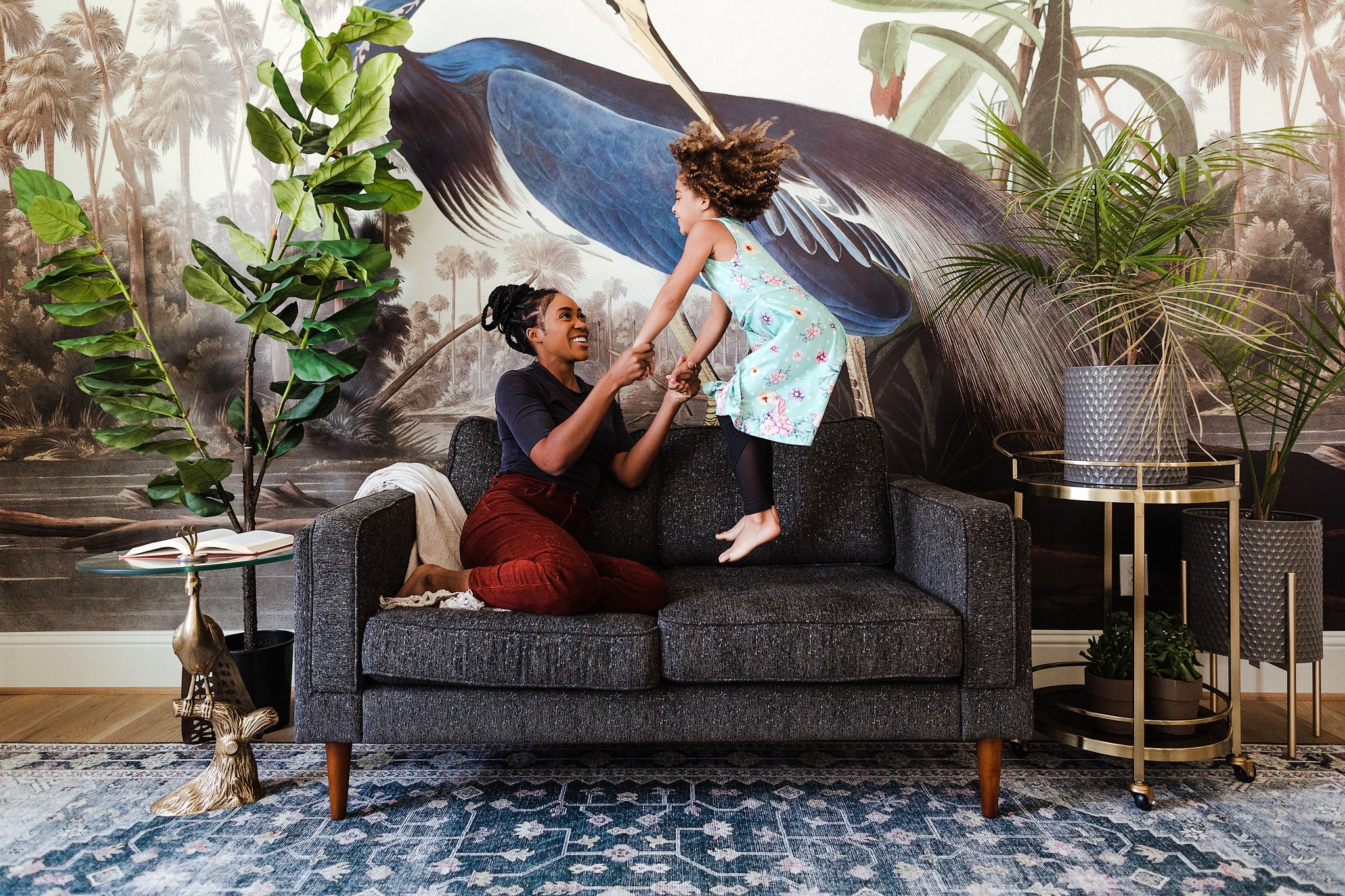 albany loveseat shown in charcoal with walnut legs