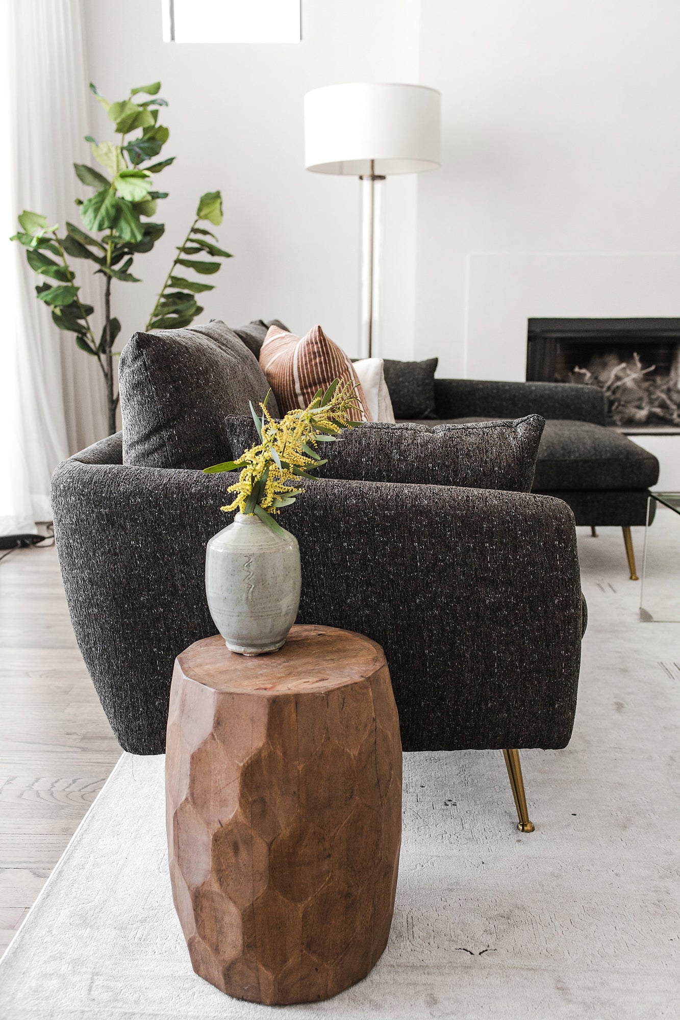 park sectional sofa shown in charcoal with gold legs with black legs right facing