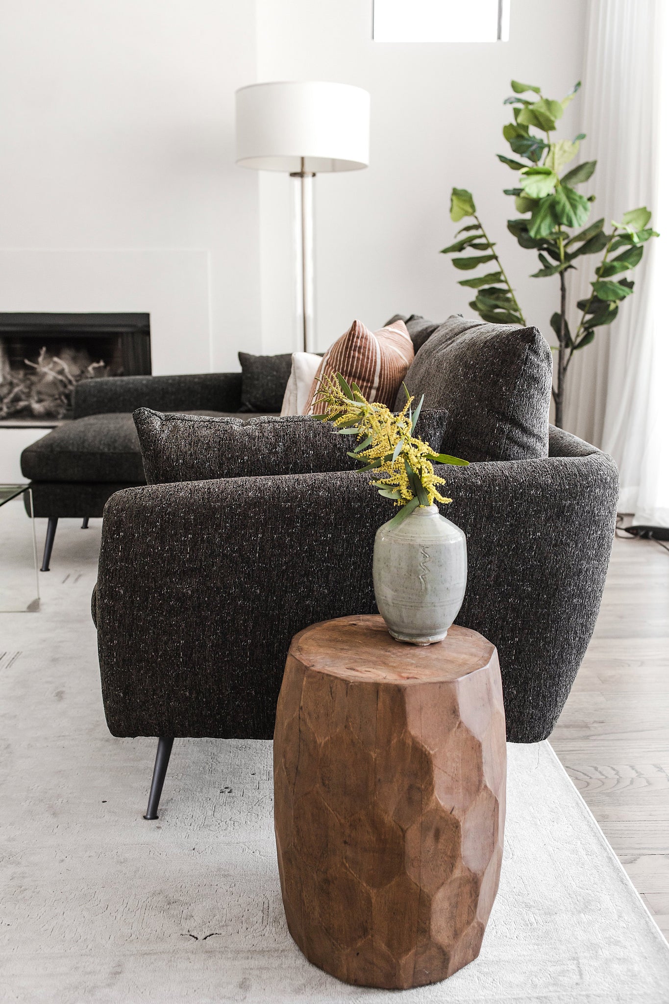 park sectional sofa shown in charcoal with gold legs with black legs left facing