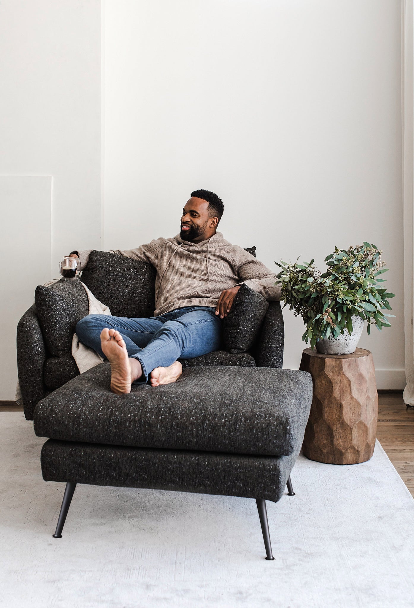 park armchair shown in charcoal with black legs