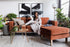 rust velvet gold | Albany Ottoman shown in rust velvet with gold legs