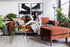 rust velvet walnut | Albany Ottoman shown in rust velvet with walnut legs