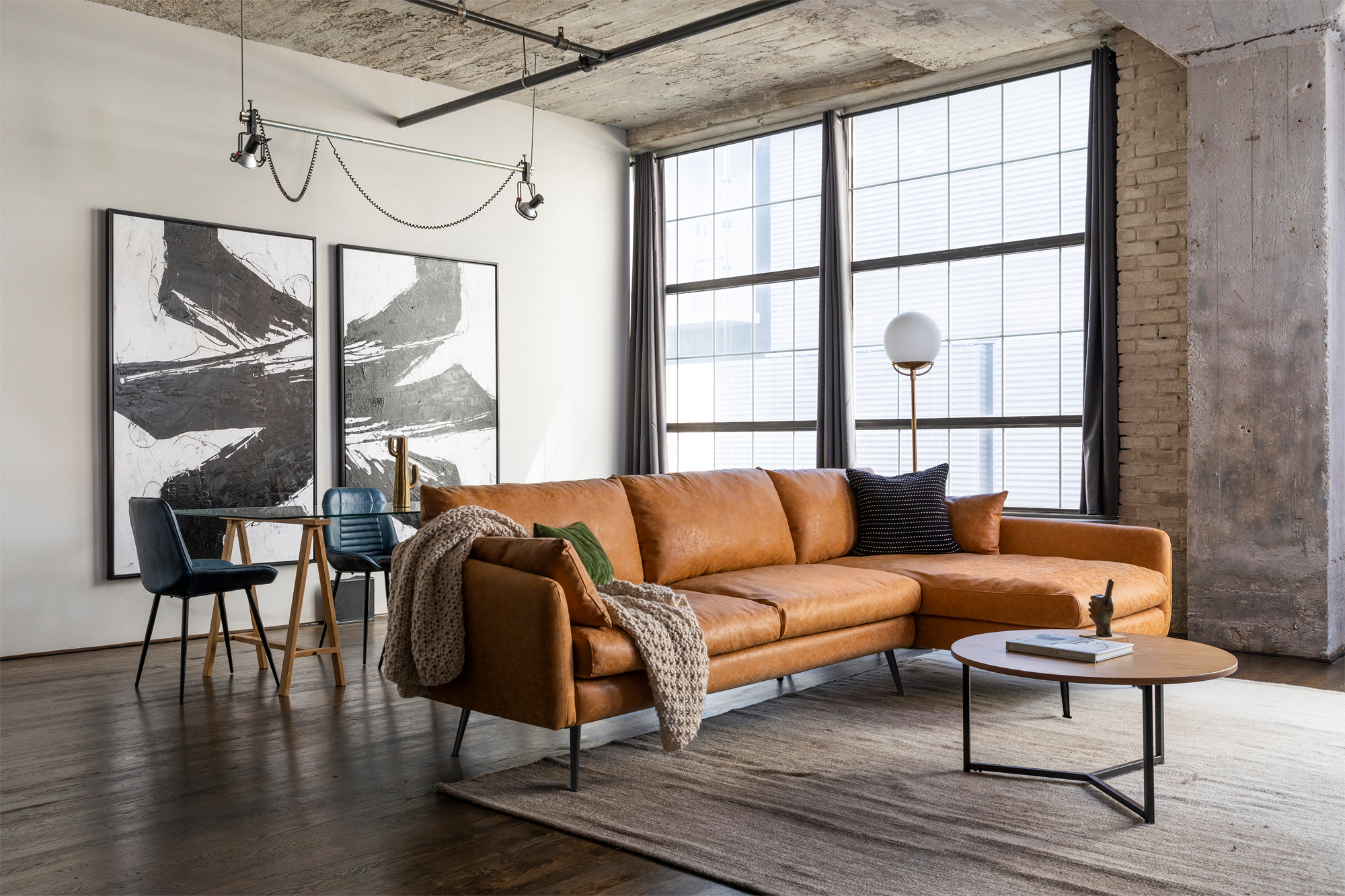 Modern caramel leather right sectional couch hotsell