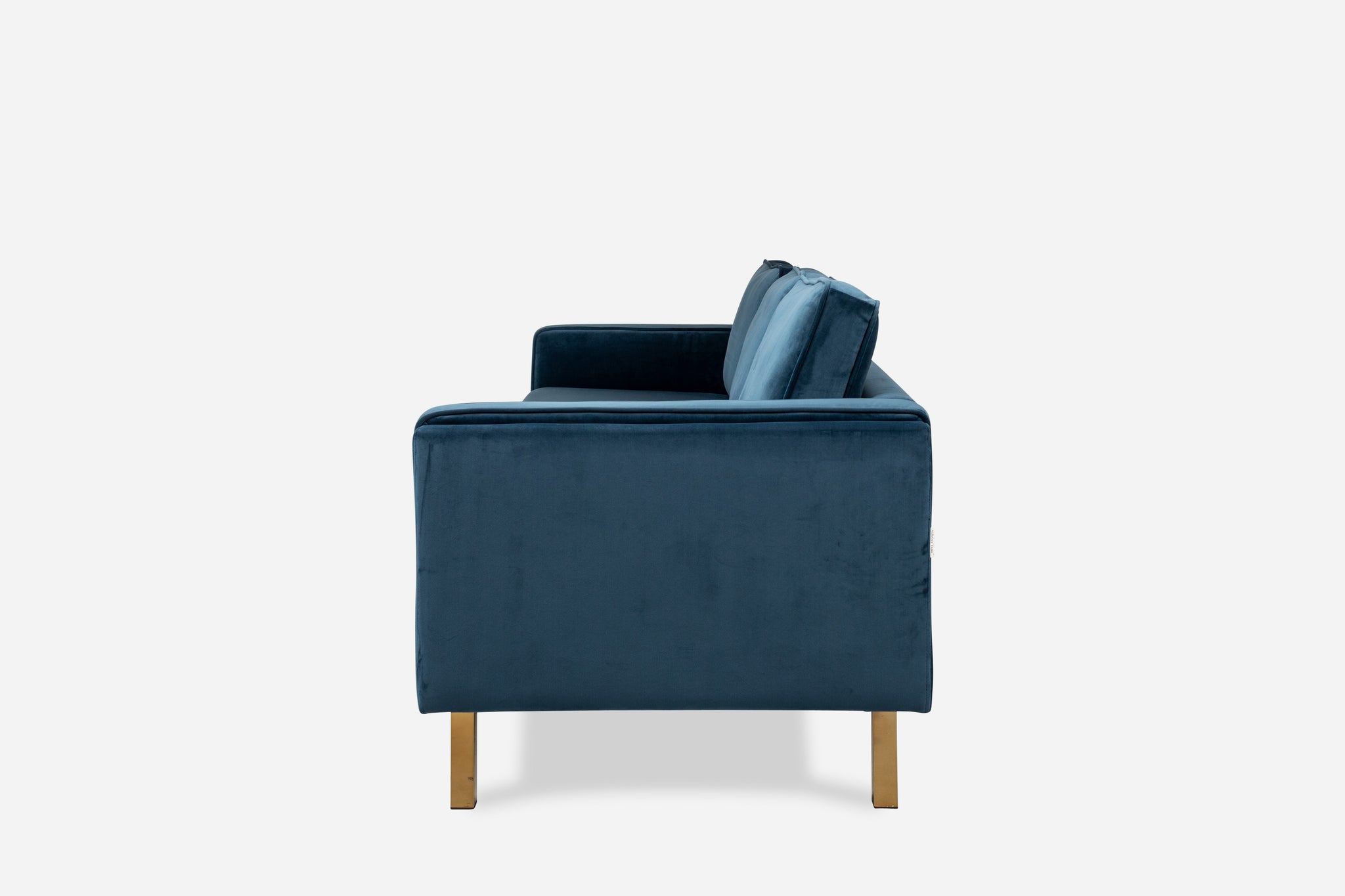 albany sofa shown in blue velvet with gold legs