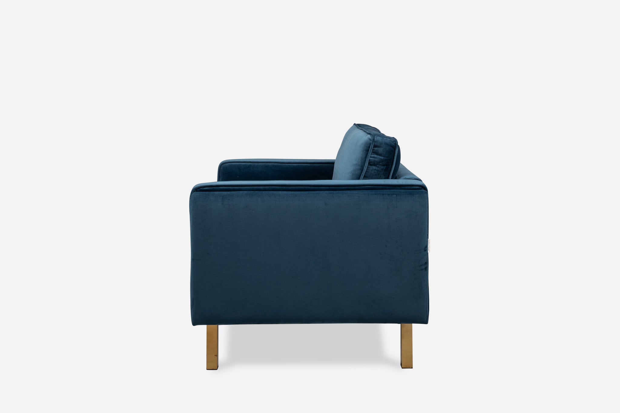 albany armchair shown in blue velvet with gold legs
