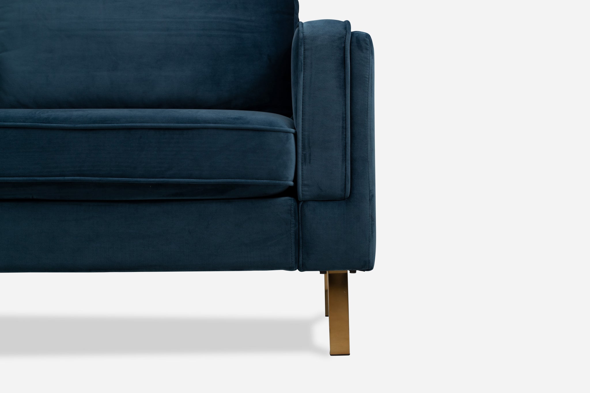 albany armchair shown in blue velvet with gold legs
