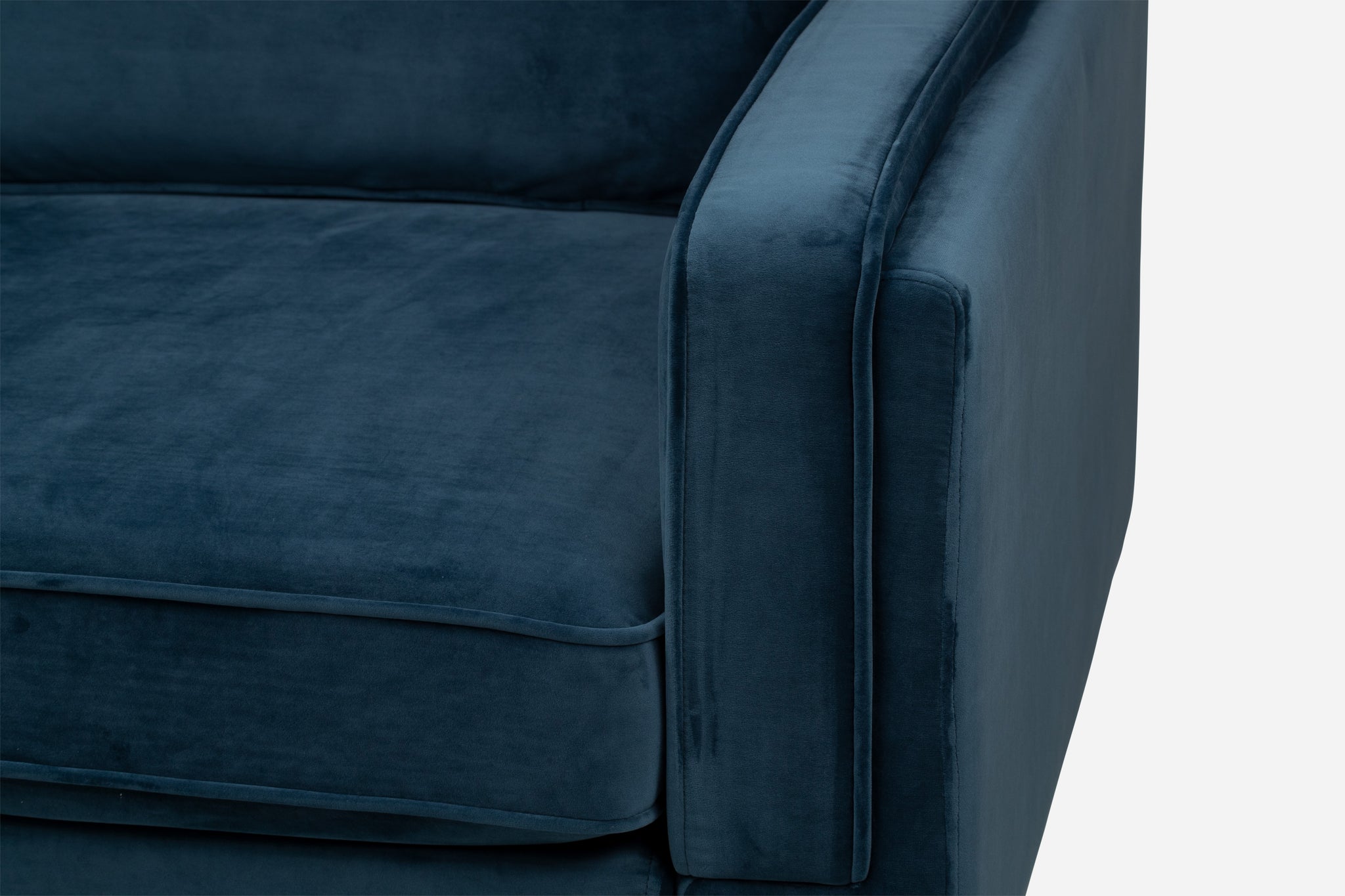 albany armchair shown in blue velvet with gold legs