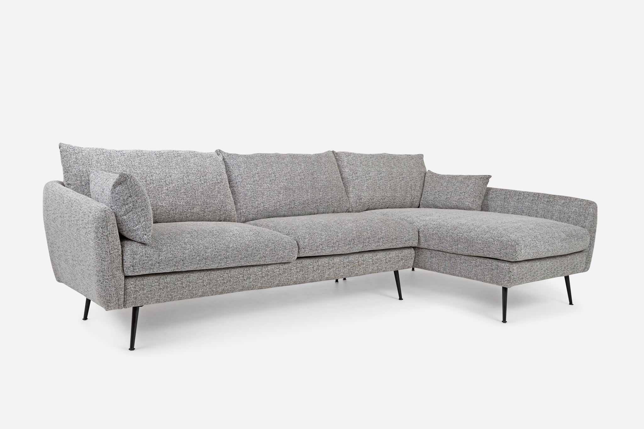 park sectional sofa shown in grey fabric right facing with black legs