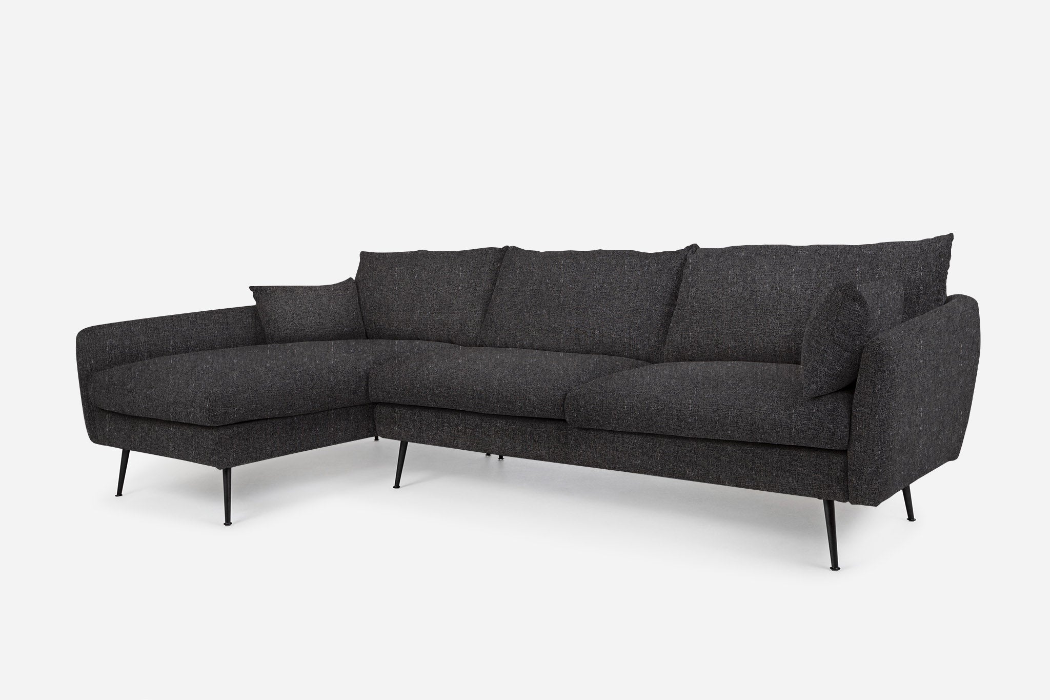 park sectional sofa shown in charcoal with black legs left facing