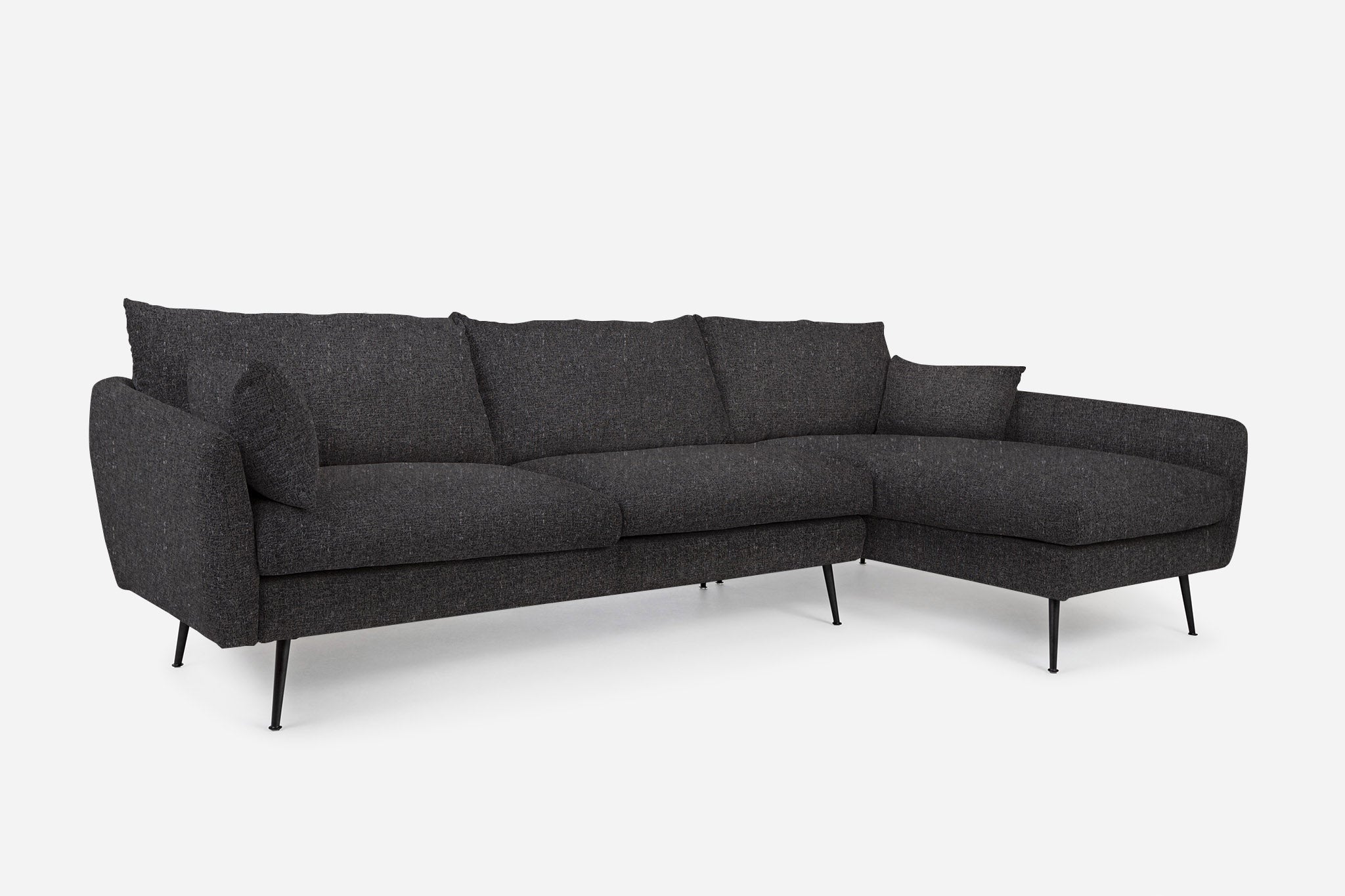 park sectional sofa shown in charcoal with black legs right facing
