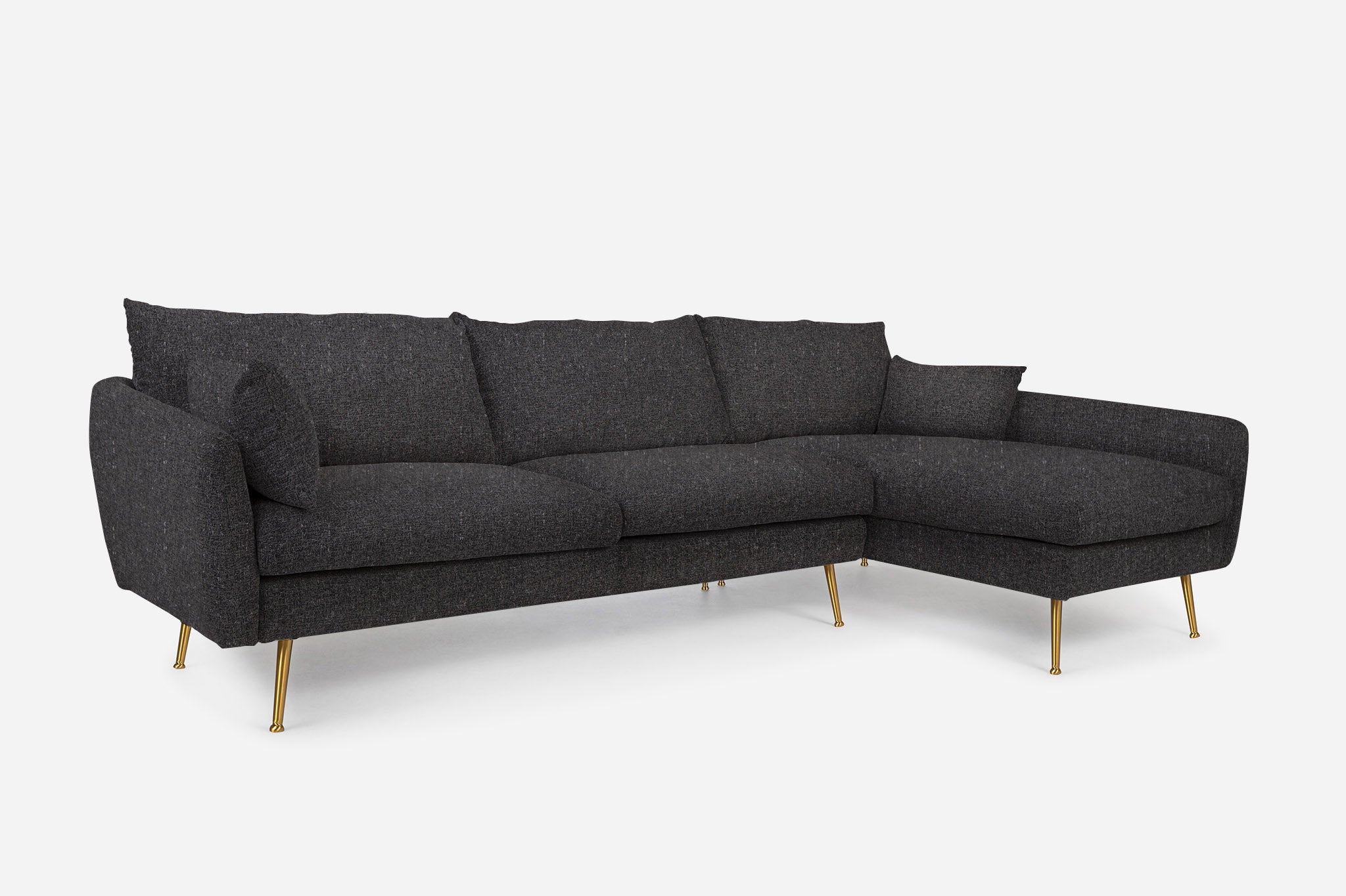 park sectional sofa shown in charcoal with gold legs right facing