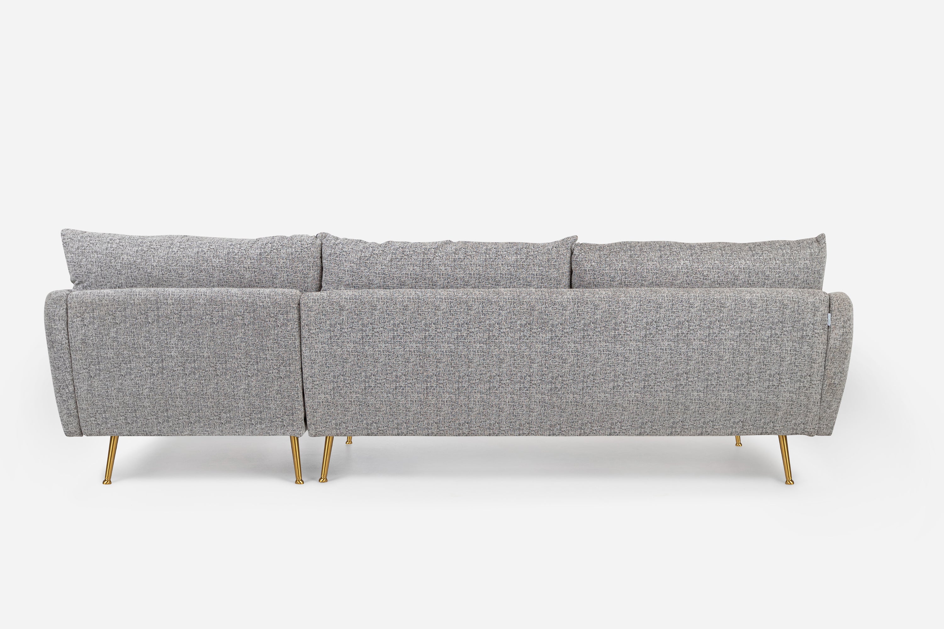 grey textured weave Gold Right Facing | Park Sectional Sofa shown in grey textured weave with gold legs Right Facing