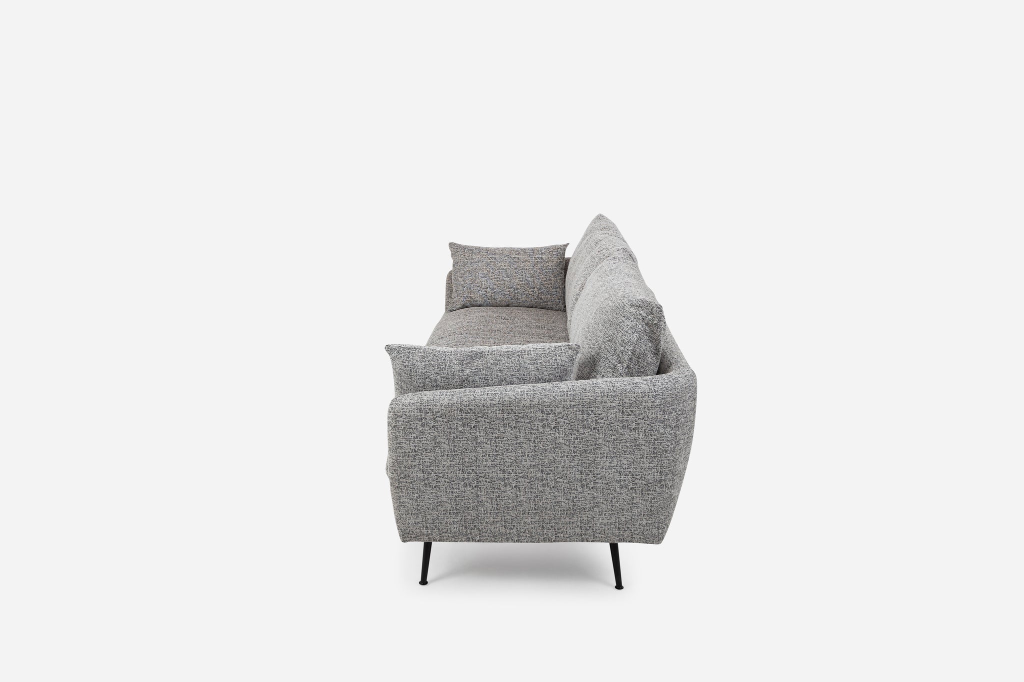 park sofa shown in grey fabric with black legs
