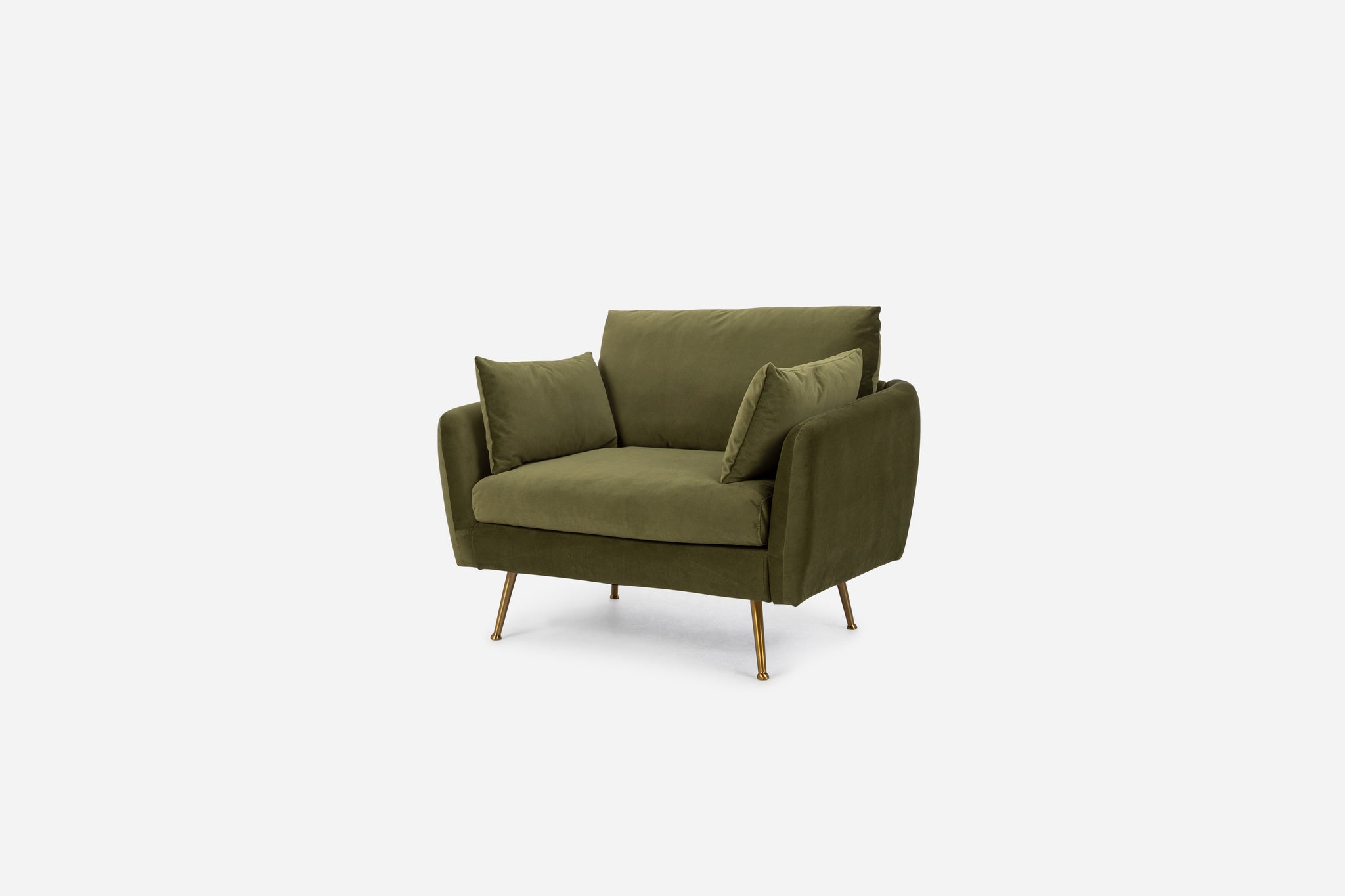 park armchair shown in olive velvet with gold legs