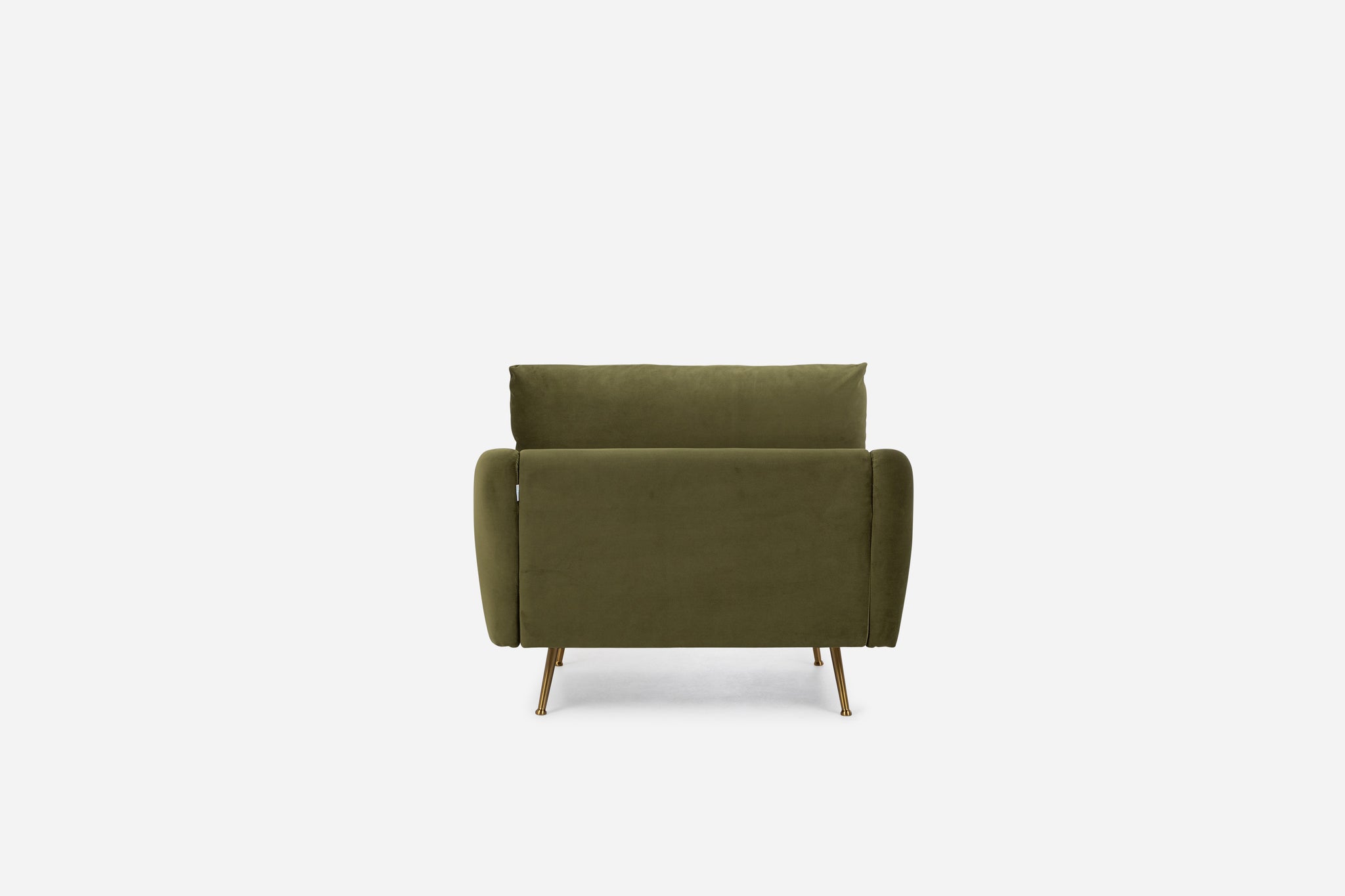 park armchair shown in olive velvet with gold legs