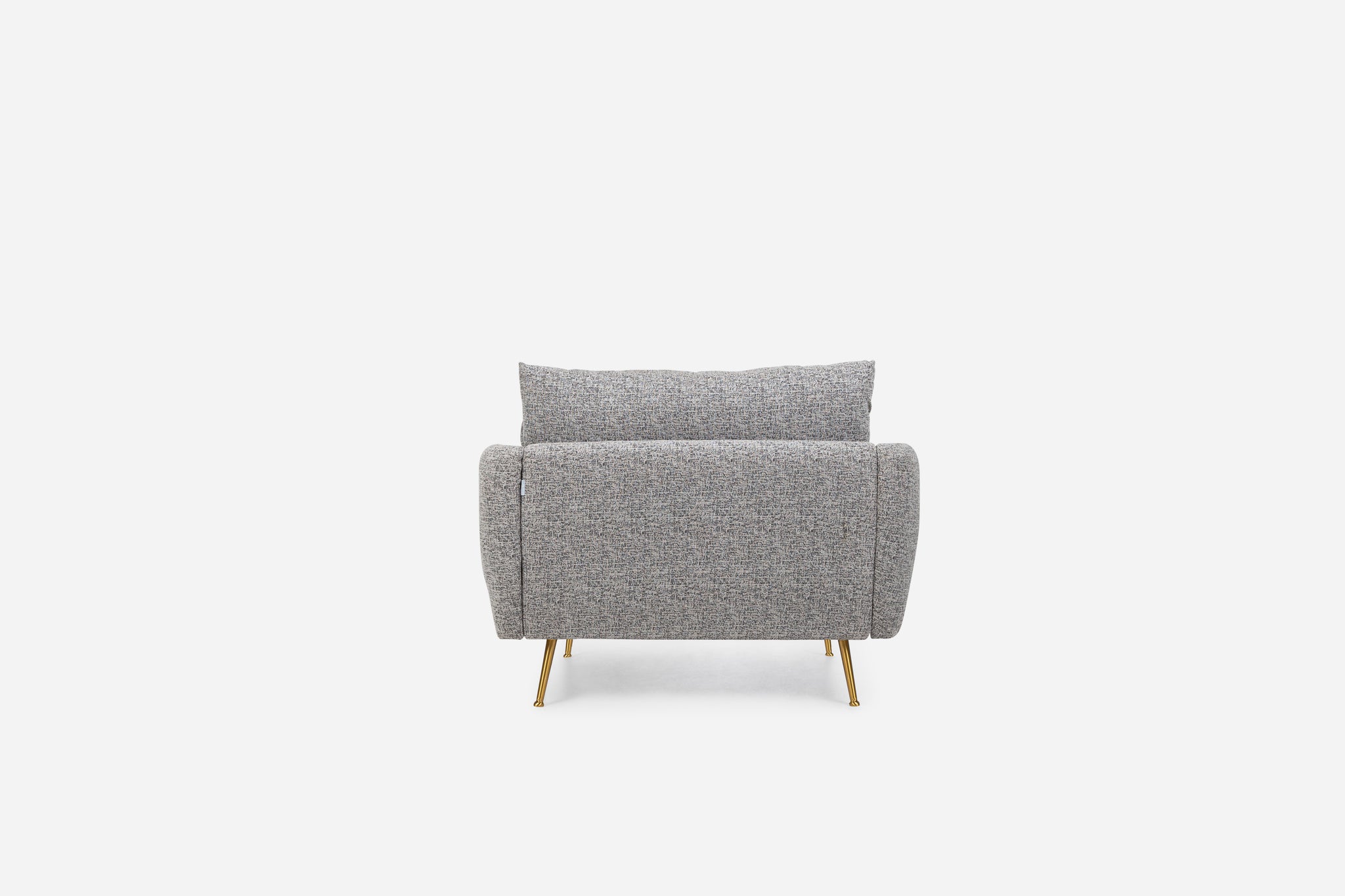 park armchair shown in grey fabric with gold legs
