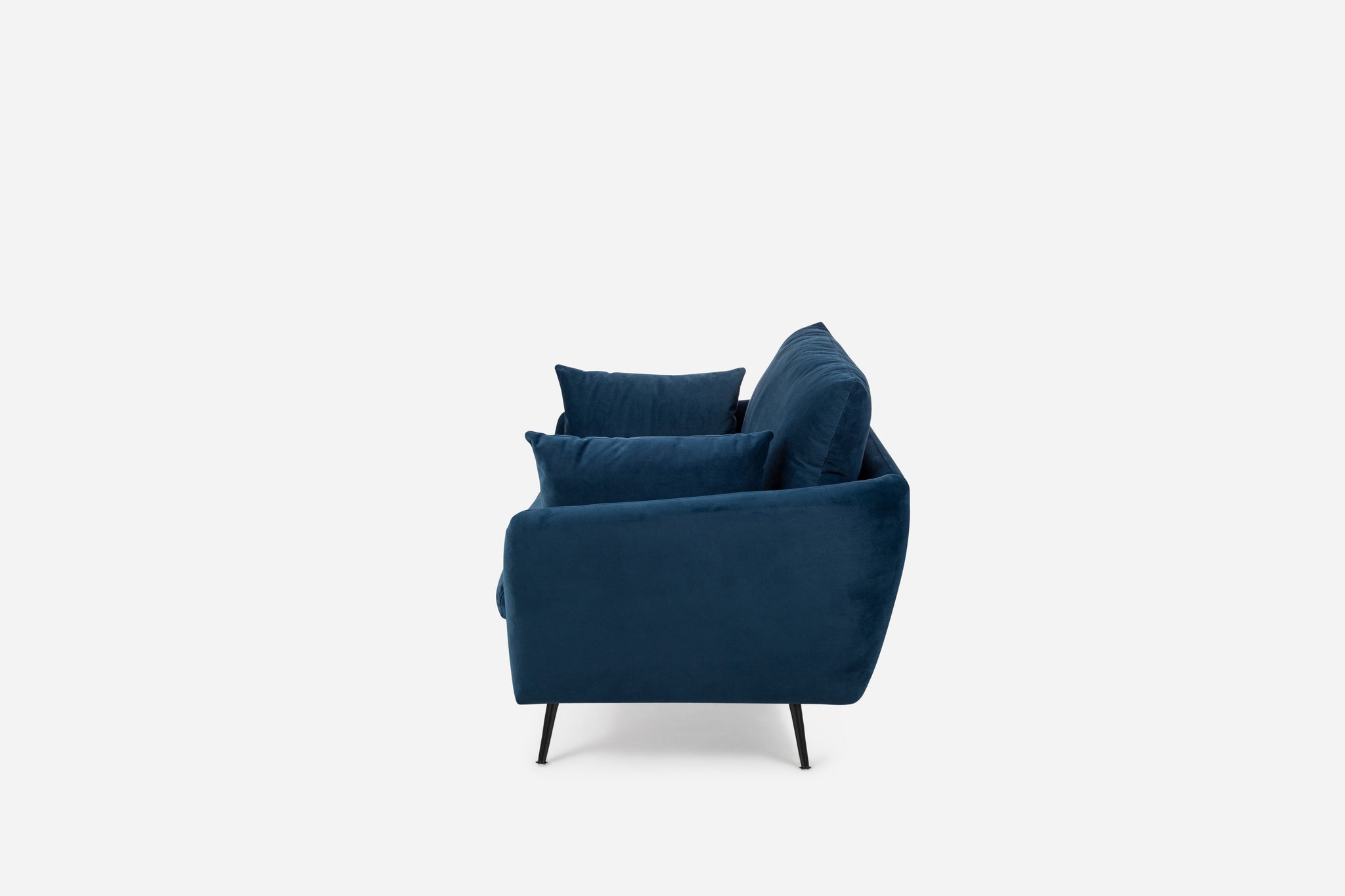 park armchair shown in blue velvet with black legs
