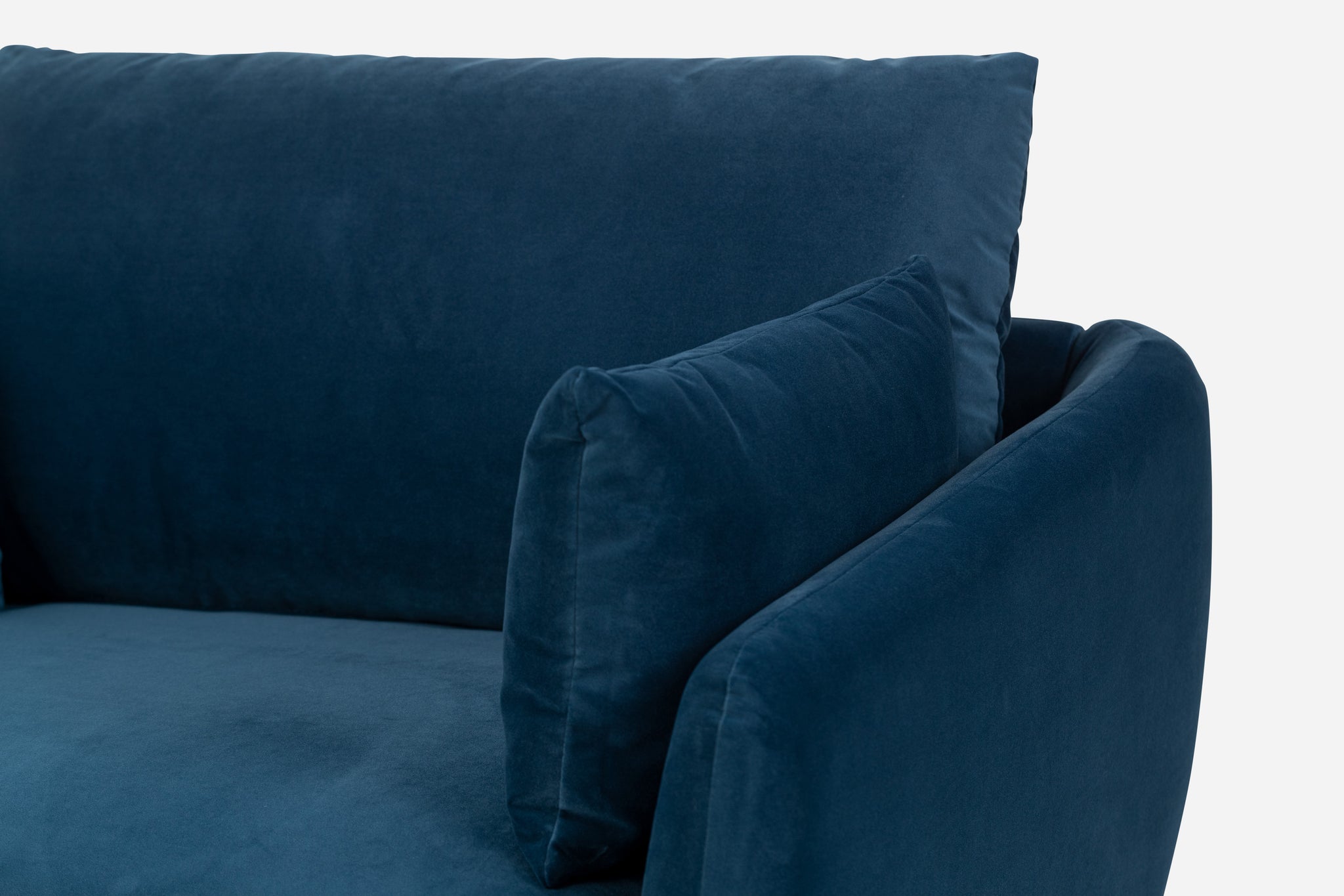 park sofa shown in blue velvet with gold legs