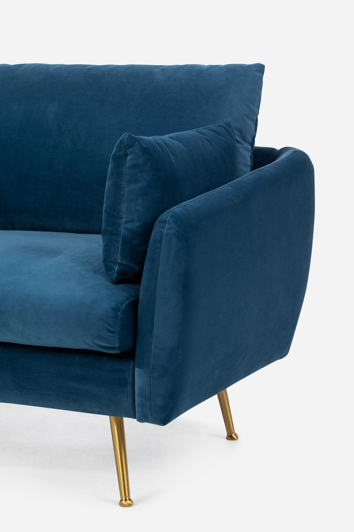 park armchair shown in blue velvet with gold legs