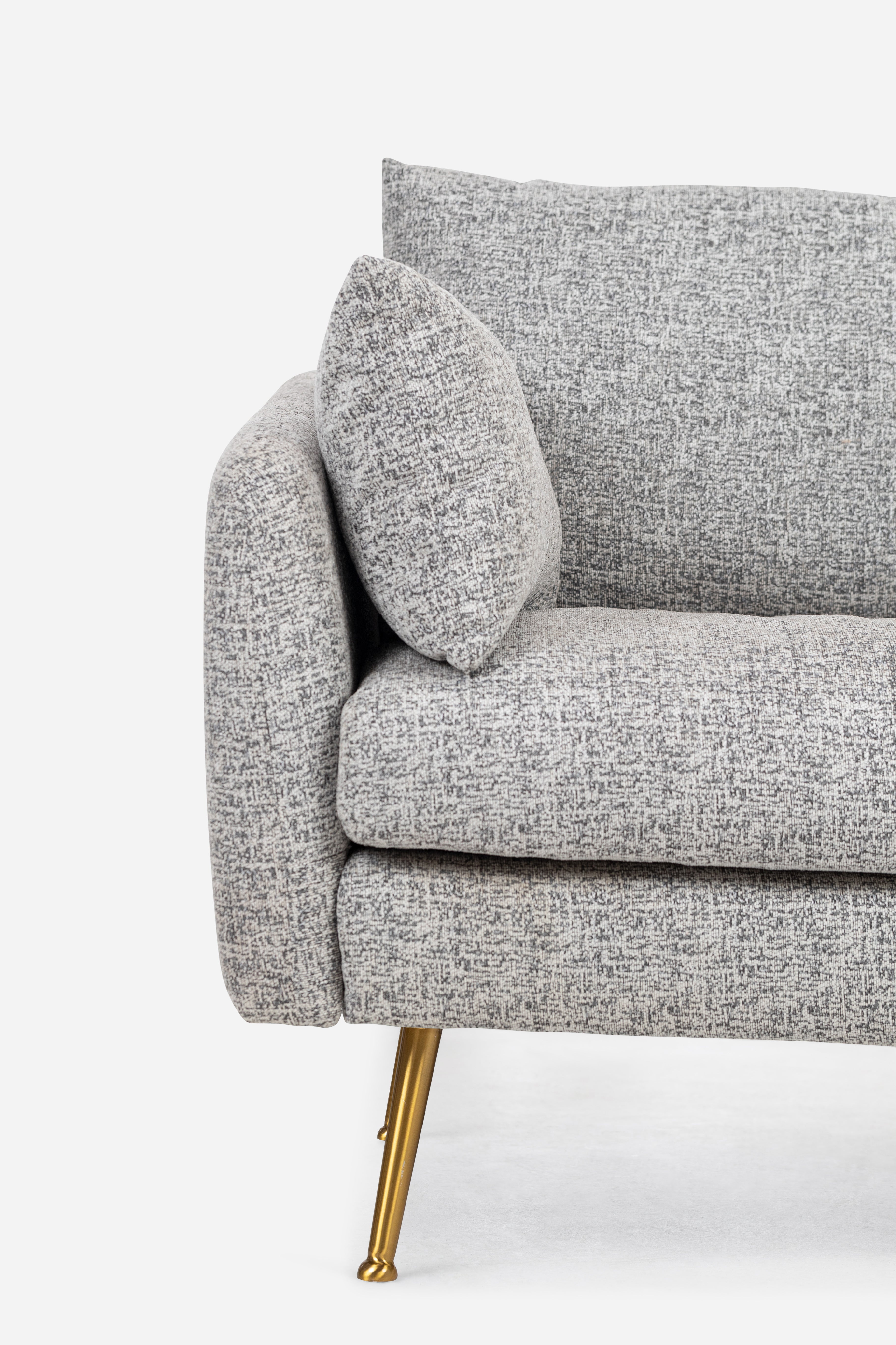 grey textured weave Gold Right Facing | Park Sectional Sofa shown in grey textured weave with gold legs Right Facing