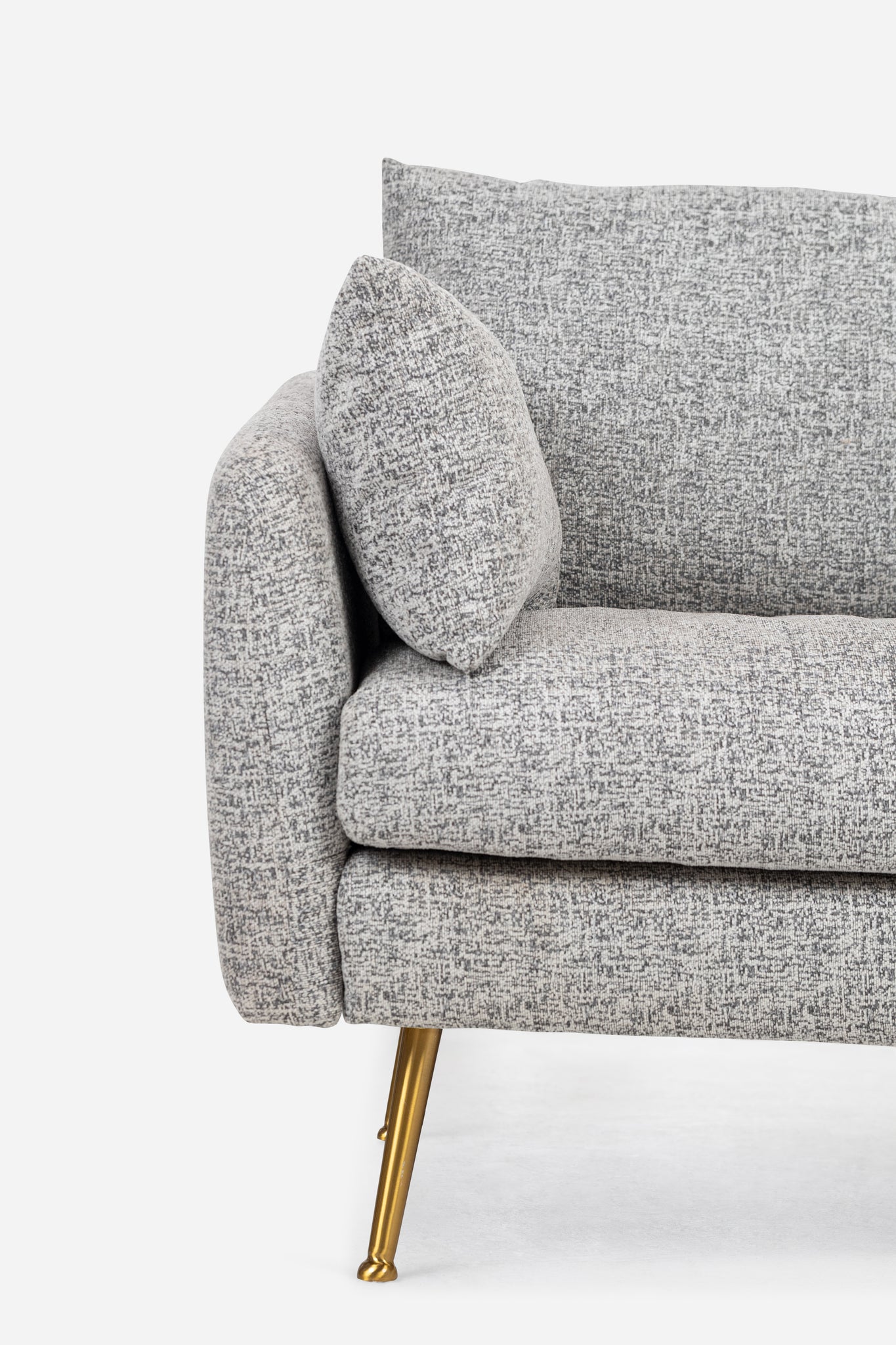 park sectional sofa shown in grey fabric with gold legs right facing