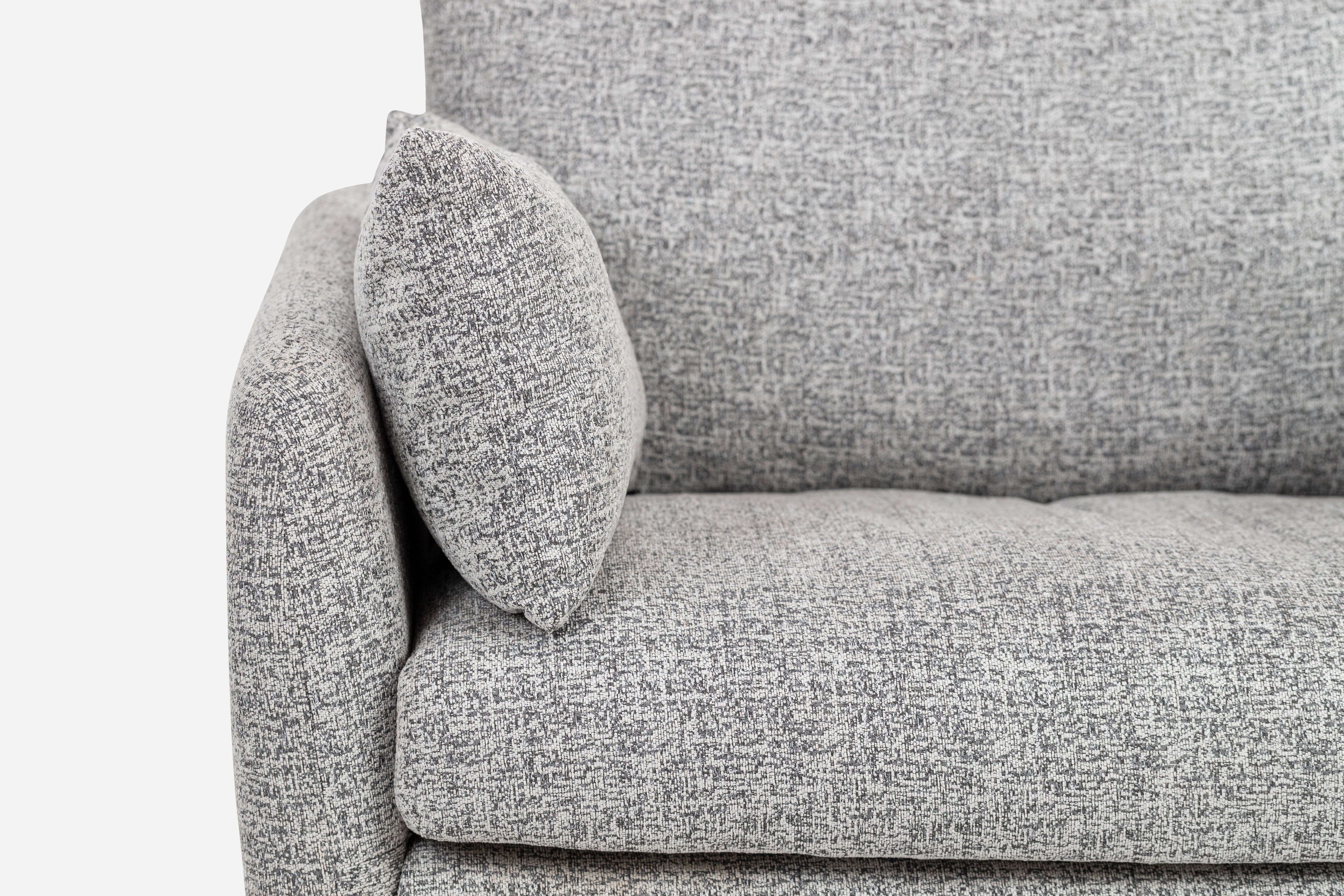 grey textured weave Gold Right Facing | Park Sectional Sofa shown in grey textured weave with gold legs Right Facing