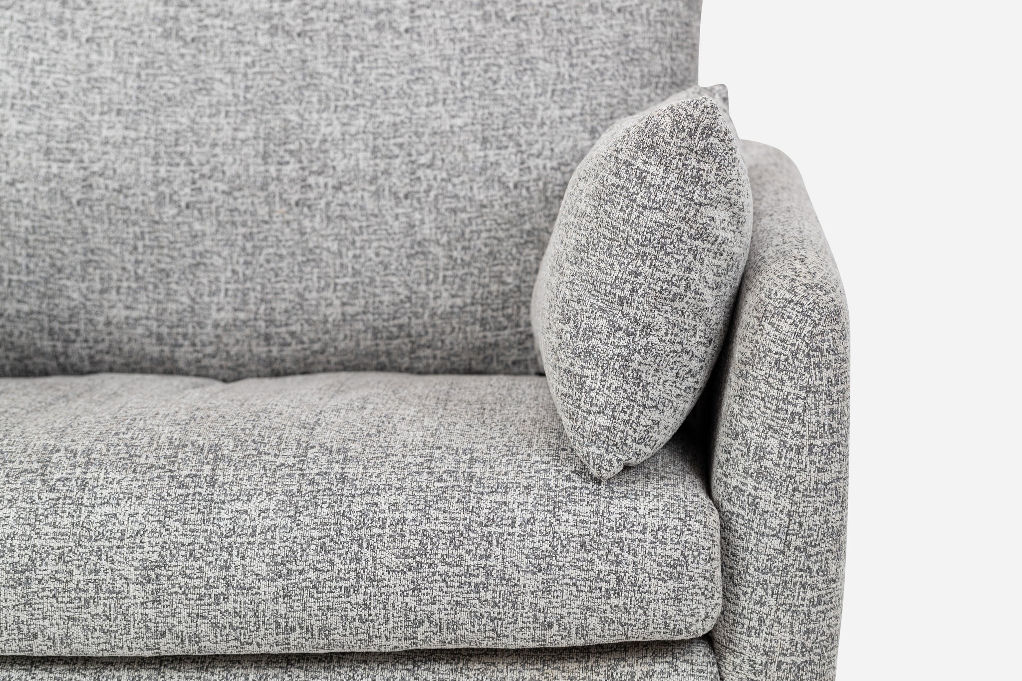 park sectional sofa shown in grey fabric with black legs left facing