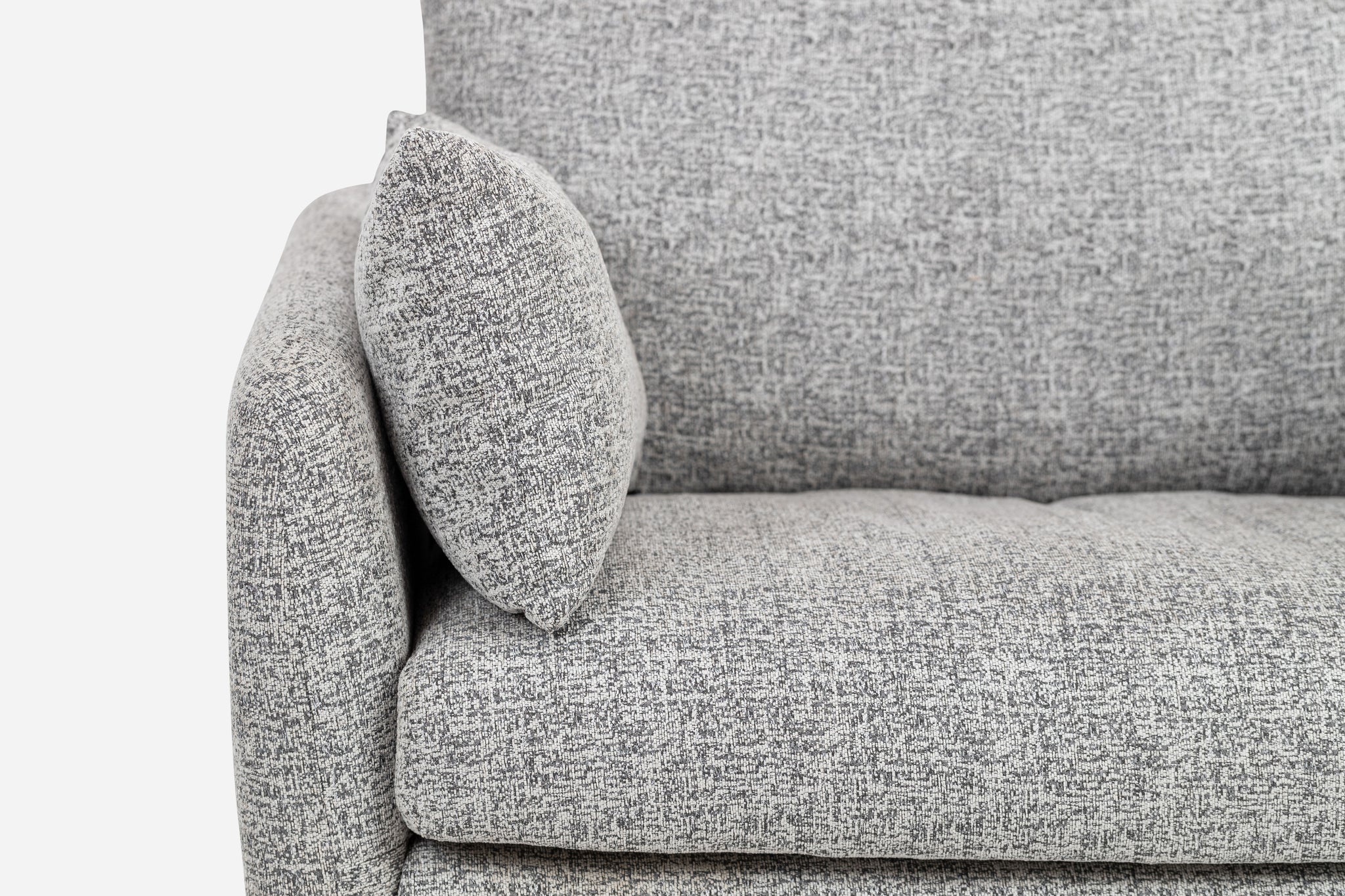 park sectional sofa shown in grey fabric right facing with black legs