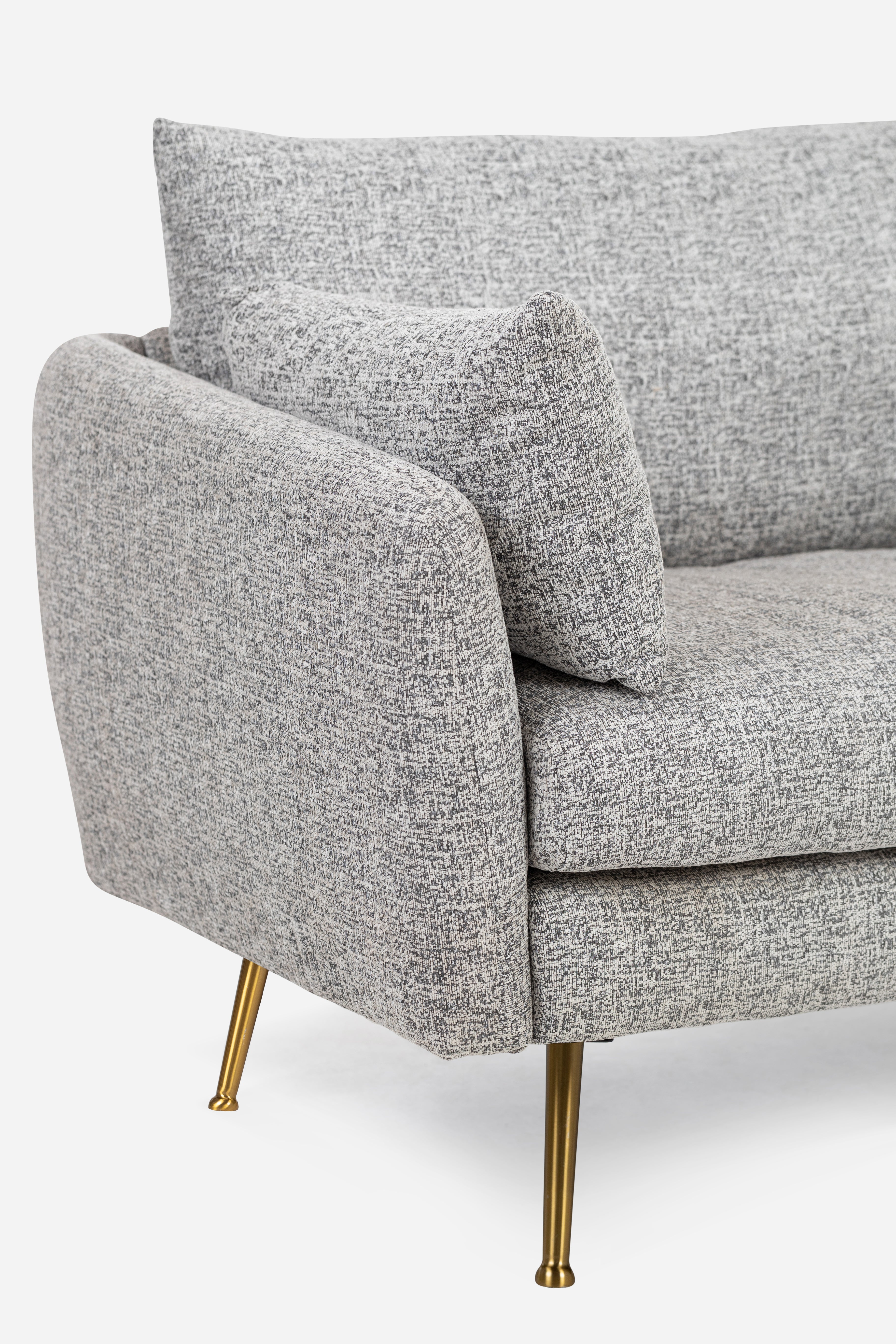 grey textured weave Gold Right Facing | Park Sectional Sofa shown in grey textured weave with gold legs Right Facing